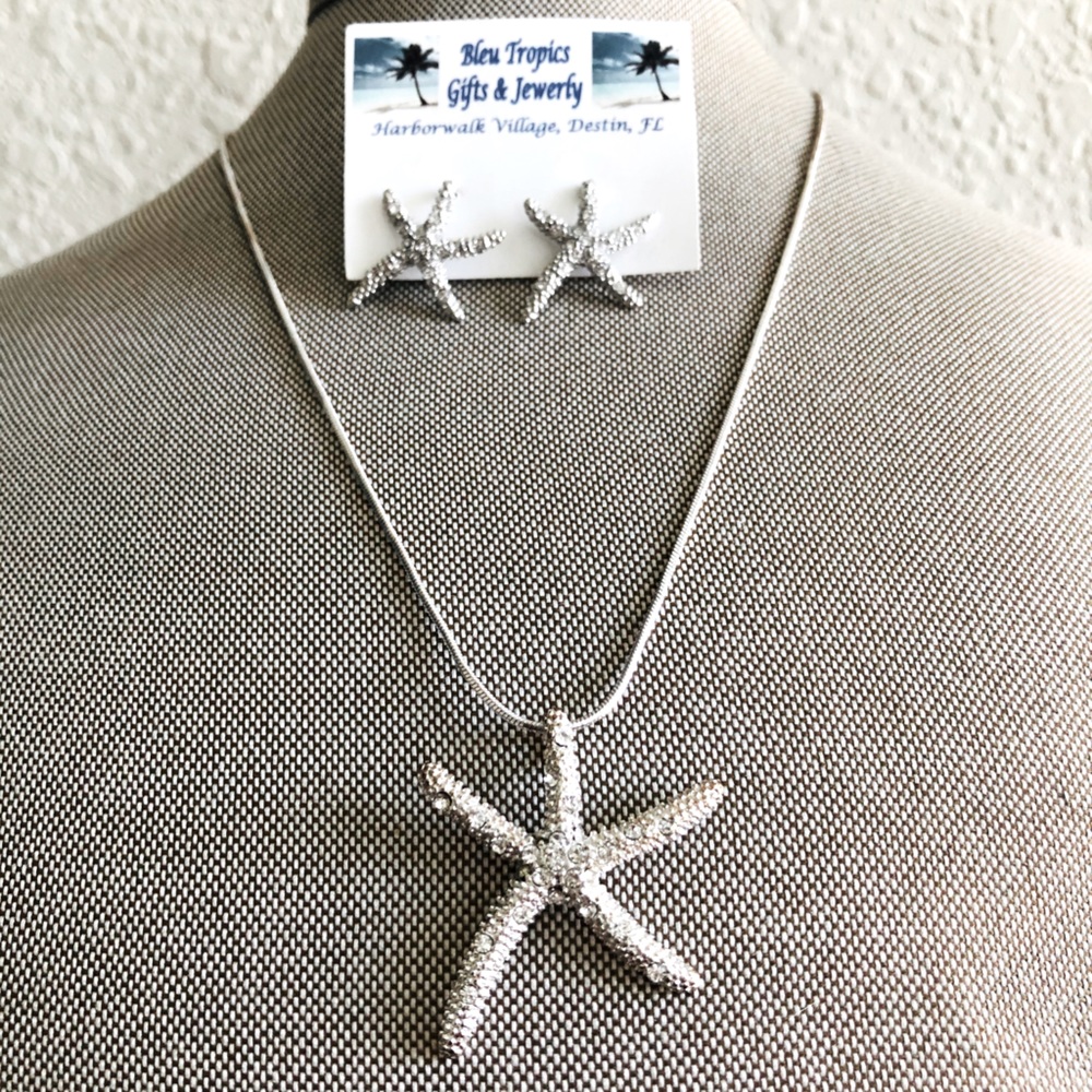 Silver Starfish Necklace and Bracelet Set